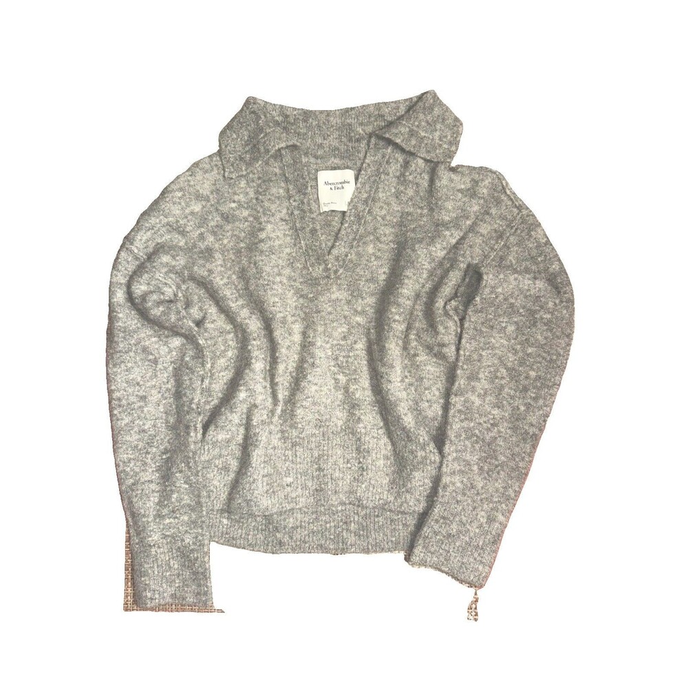 Abercrombie & Fitch Gray Pullover Sweater Polo Long Sleeve Knit Sz XS